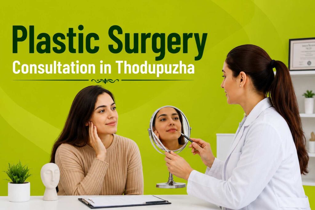 Plastic Surgery Consultation in Thodupuzha with a patient discussing cosmetic treatment options during a professional consultation
