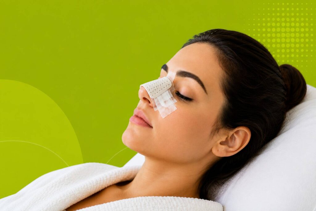 What to expect after rhinoplasty surgery recovery with patient resting after nose surgery
